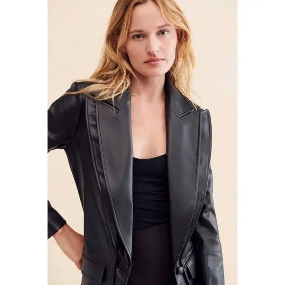 Anthropologie Hutch Layered Vegan Leather Blazer Jacket Coat Edgy Cool Unique 1X - Picture 11 of 13